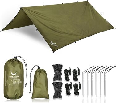 PURE HANG Преміум Намет-Тарп 3x3 для Гамака, Outdoor, Кемпінг, 100% Водонепроникний, з Люверсами, Сонцезахист, UV Захист, 3x3 Military Green