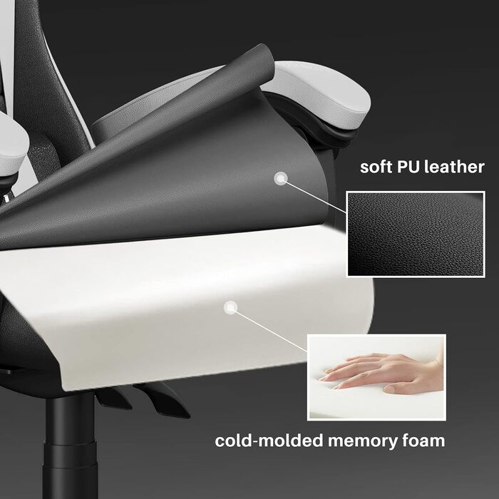 Геймерське крісло Bigzzia Ergonomisch з підтримкою попереку та голови, регульована висота, для підлітків та дорослих, чорно-біле