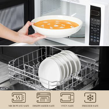 Набір посуду MALACASA, 6 предметів: тарілки для пасти, супу, салату, сервірування. Білий порцелан, 1250 мл