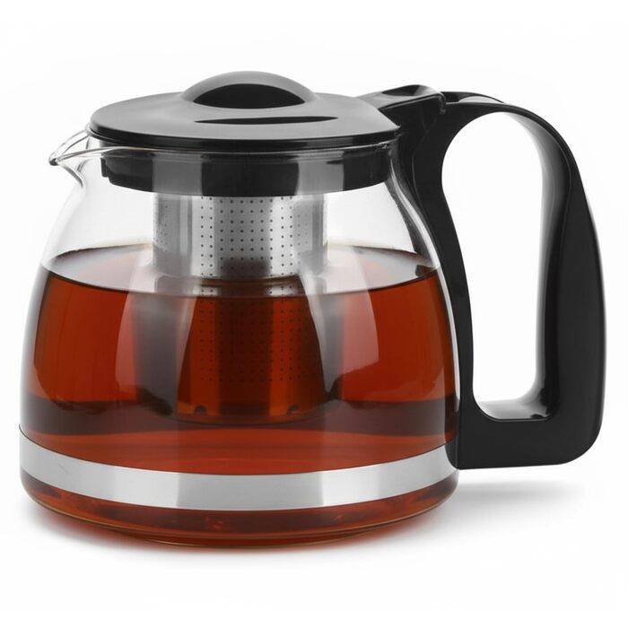 Чайник VIVIANA зі скла та нержавіючої сталі з ситом, 1500 мл, для листового чаю, з нержавіючою ручкою, сумісний з посудомийною машиною