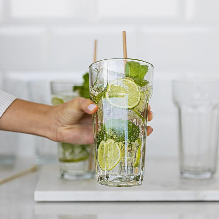 Cocktail Glasses Large Drinking Glasses Caipirinha Glasses | 630 ml | Set of 6 | Cocktail Highball Water Glass Set XXL Tumblers Retro Design | Dishwasher Safe | Collection Alva | Transparent