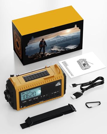 Радіоприймач Kurbelradio 12000mAh з сонячною панеллю та ручкою, AM/FM/SW, USB-зарядка, ліхтарик, SOS-сигнал, для кемпінгу та надзвичайних ситуацій, зелений
