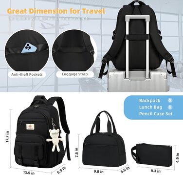 Чорний рюкзак для підлітка, дівчини, студентки: великий, 39.6 см (15.6 дюймів), антикрадійний, для школи, університету