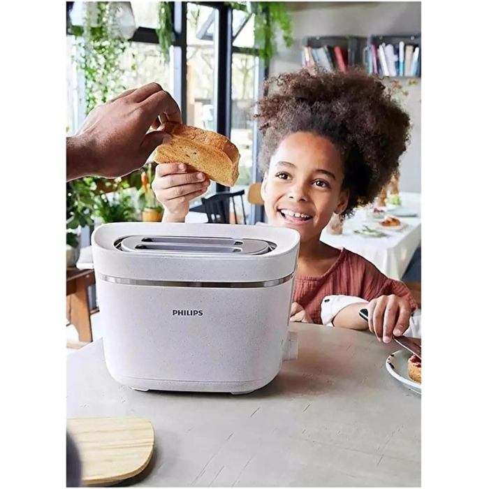 Philips Toaster Eco Conscious Edition - 2 Toast Slots, 8 Levels, Bun Warmer, Defrost Function, Made from Recycled Cooking Oil, Silk White Matt (HD2640/10)