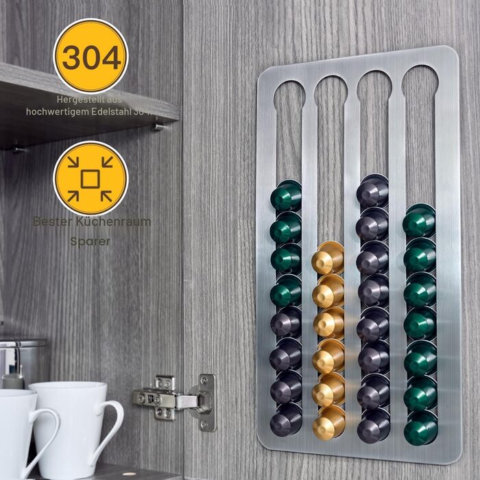 Тримач-органайзер для капсул Nespresso Original з нержавіючої сталі на 40 шт, поворотний самоклейний диспенсер для кухні (40.6 x 21.8 см)