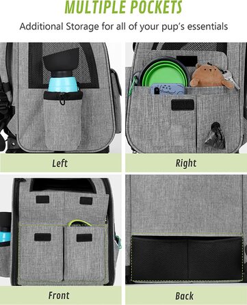 Pecute Rolling Backpack for Dogs and Cats, Dog Trolley Cat Carrier with Mesh Window, Foldable Travel Bag, Lightweight Dog Stroller, Grey