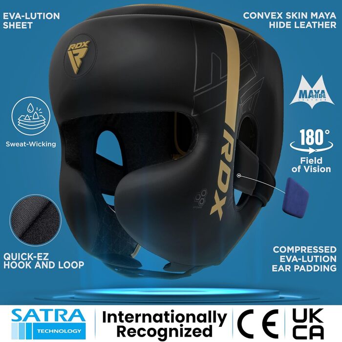 Maya Hide Boxing Headgear - Premium Leather Headguard for Kickboxing, MMA, Muay Thai, Karate, Taekwondo & Krav Maga Training - Golden Standard