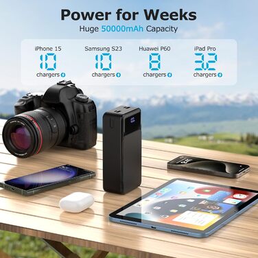 Power Bank 50000mAh з LED дисплеєм, 22.5W, PD20W, 3 виходи, 2 входи, USB-C, для iPhone 16/15/14/13/12 Pro Max (ZT03C)