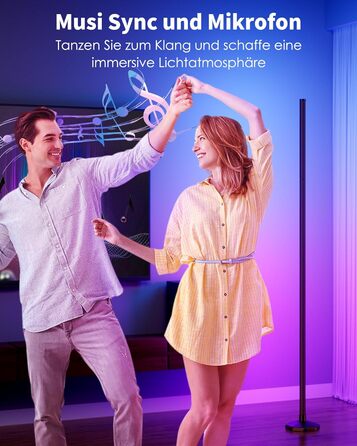 LED-стійка лампа WISIMMALL для вітальні з RGBIC, диммуванням та керуванням через додаток, 170 см, 16 мільйонів кольорів, 300 режимів, музичний синхронізація, для дому