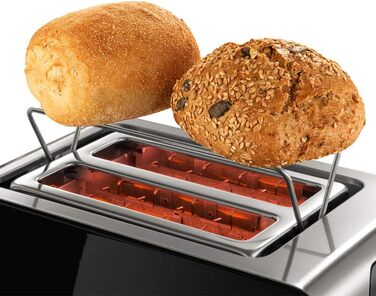 Bosch Compact Toaster ComfortLine TAT7203, integrated stainless steel bagel attachment, with automatic shut-off, with defrost function, perfect for 2 slices of toast, 1050 W, stainless steel/black Single