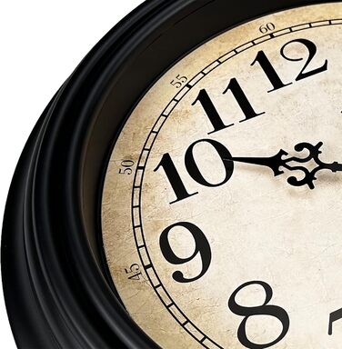 Plumeet Extra Large Classic Wall Clock - Quiet - Wall Clock without Ticking Sounds for Living Room - Bedroom - Battery Operated (Arabic Numerals) (40.6cm, Black)