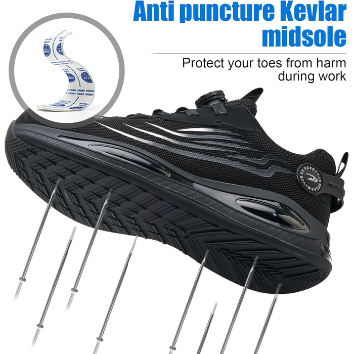 Робочі черевики / взуття: легкі, з металевим носком, на поворотній застібці, дихаючі, для чоловіків та жінок, розміри 38-46 EU (чорний, 39 EU)