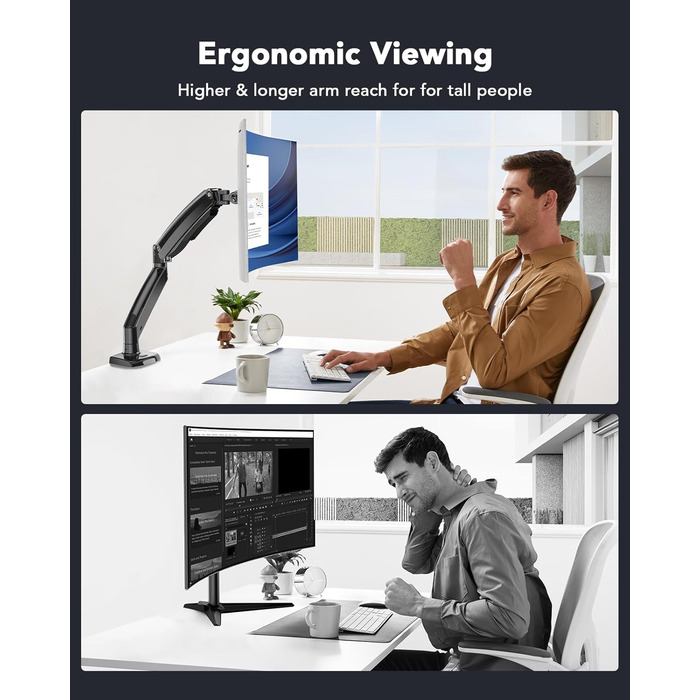 Кріплення для монітора HUANUO, 49 дюймів, ультраширокий, до 12 кг, з USB, VESA 75x75/100x100 мм, чорний