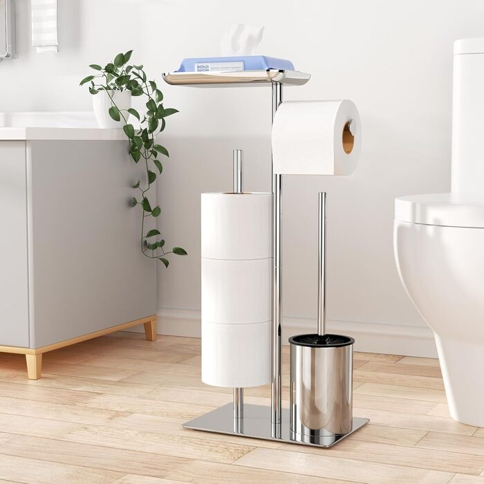Тримач туалетного паперу настільний срібного кольору з щіткою - комплектуючий аксесуар для ванної кімнати