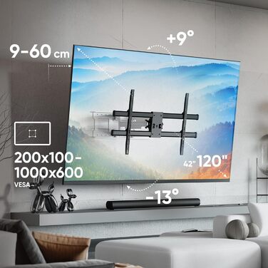 Кронштейн для телевізора ONKRON M10-BW: поворотний, для телевізорів 42-120 дюймів, до 100 кг, VESA 1000x600, ультратонкий, чорно-білий