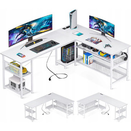 Кутовий ігровий комп'ютерний стіл 168x120 см, білий, з подовжувачем