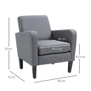 HOMCOM Armchair Single Chair with Cushion, Wooden Feet, Linen Fabric, Light Grey, 66x72x74cm | Aosom