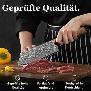 Ніж Santoku Wakoli EDIB Pro Дамаск (VG10) 17 см, рукоять Pakkawood, в подарунковій коробці – для м'яса, риби, овочів
