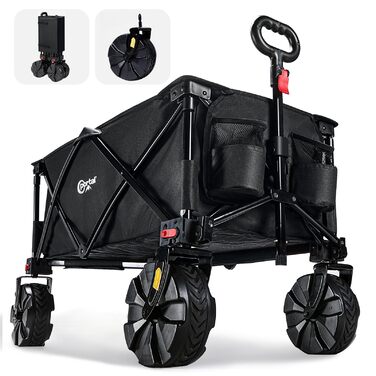 Складний візок-телега Bollerwagen з гальмами, чорний, 150 кг - для кемпінгу, пляжу, покупок