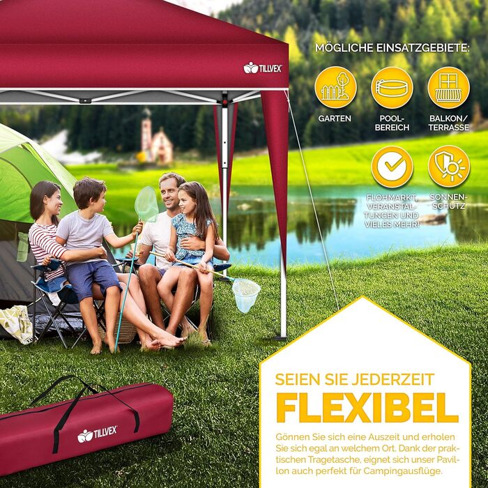 Gazebo Waterproof | Pop-Up Folding Gazebo Adjustable Height | Garden Tent UV Protection 50+ | Party Tent with Bag for Garden (3x3m, Red)