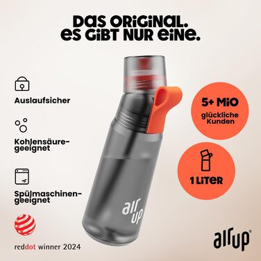 Пляшка для води air up 1000 мл з аромат-подами, сіра, для школи, спорту, з трубочкою, без цукру, для дітей та дорослих