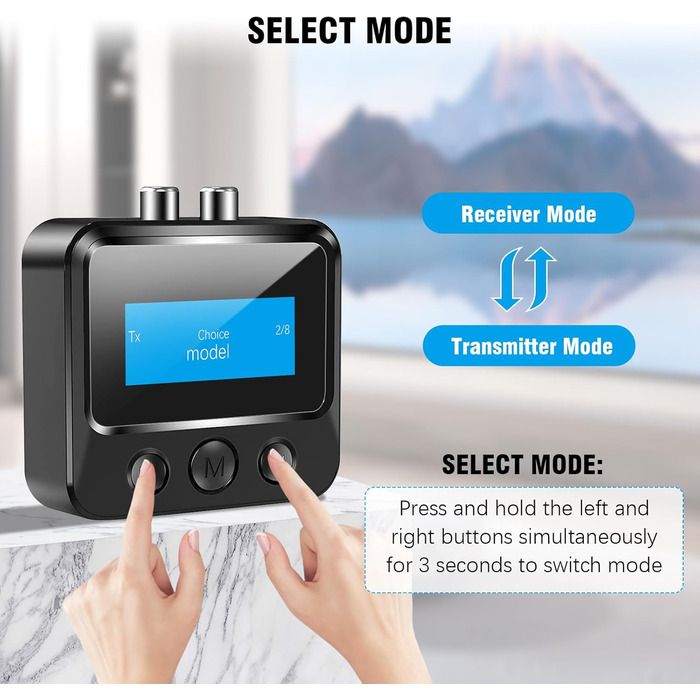 Bluetooth 5.1 Передавач/Приймач Аудіо: 2-в-1 Адаптер для ТВ, Стерео, AUX, RCA, з дисплеєм та низькою затримкою
