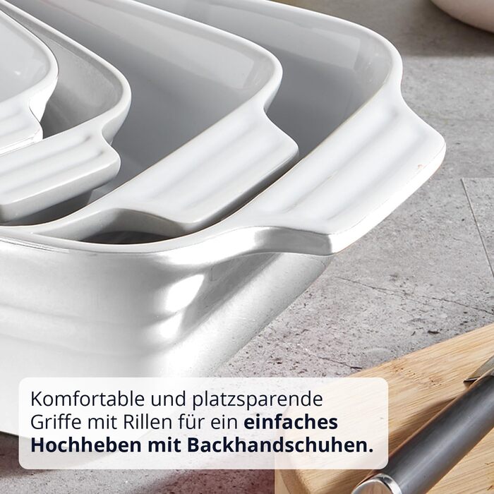 Форма для запікання KHG велика 40 см, 3 л, для 4-6 осіб, кераміка, прямокутна, стійка до подряпин, для лазаньї, тірамісу та іншого (1 шт, біла)