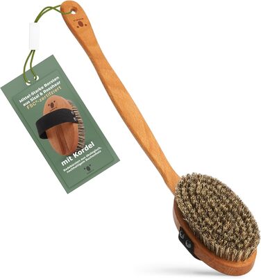 Premium Bath Brush/Body Brush – FSC certified, natural bristles (sisal & horsehair) & cord – body brush with long handle for back, dry & wet brush – 100% Made in Germany