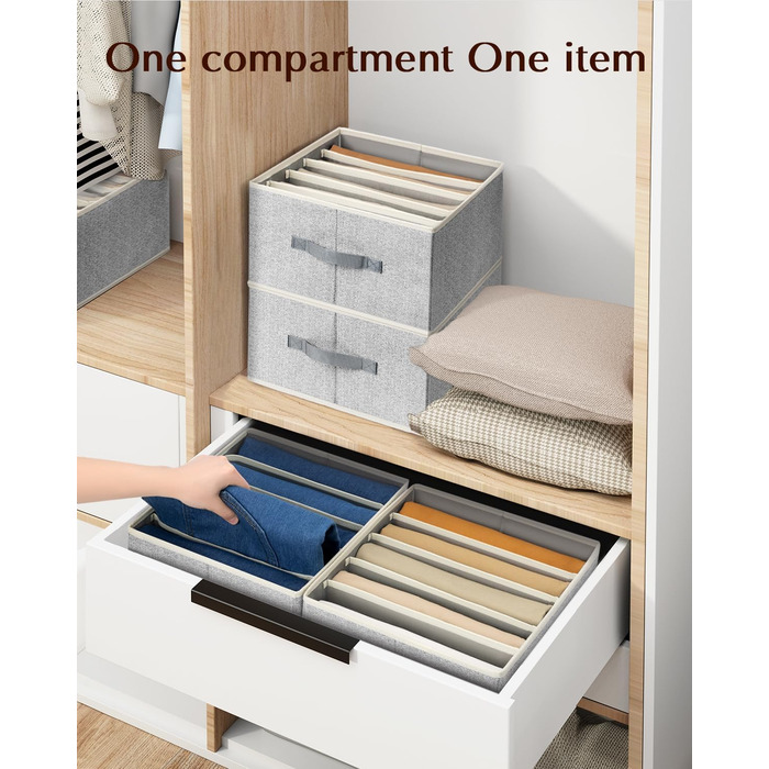 4 Piece Drawer Organizer, Jeans Closet Organizer, Foldable Storage Box with Compartments for Storing Clothes, Jeans, Shirts, Blankets, Underwear