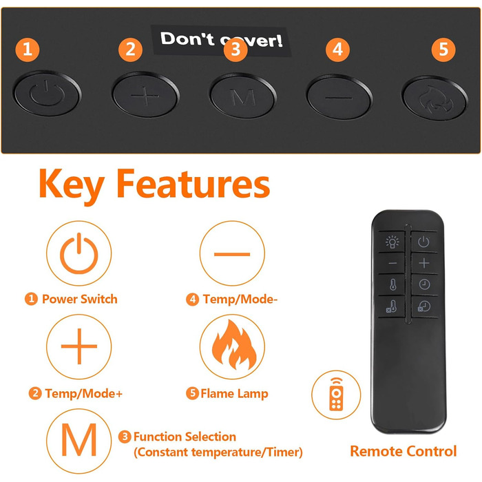 2000W Electric Fireplace with 3D Flame Lamp, Electric Heater PTC Ceramic Fan Heater with Remote Control, Heating Fan, LC Display, Energy Saving, Electric Heater for Bedroom, Living Room