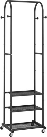 Robust Clothes Rack with Wheels, Modern Clothes Rack with 3 Metal Shelves, 180 cm Display Stand for Hanging Clothes, Clothes Rail for Small Room, Black
