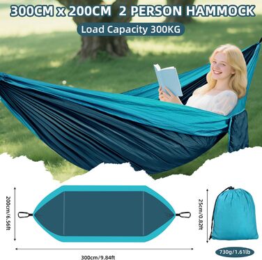 Гамак для відпочинку на природі: міцний, ультралегкий, для кемпінгу та подорожей (200x300 см)