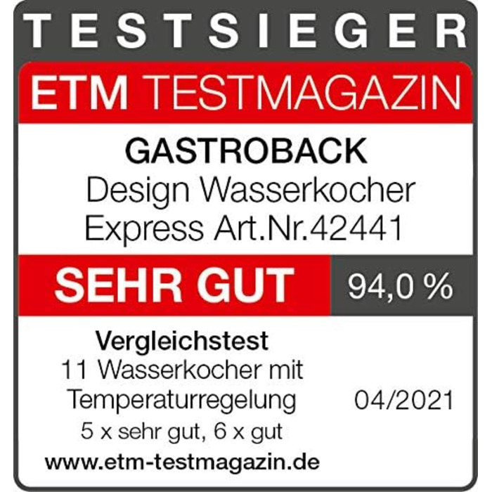 Електричний чайник GASTROBACK #42441 Design Express: нержавіюча сталь, регулювання температури 50-100°C, 3000 Вт, сріблястий, для однієї порції