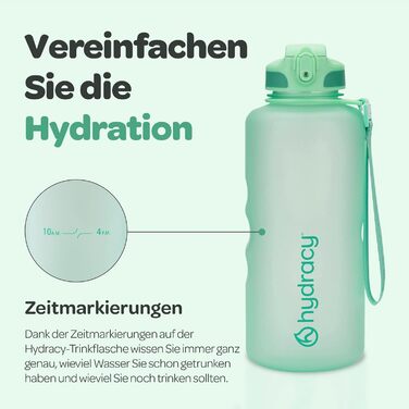 Пляшка для води Hydracy з соломинкою та мітками часу 2л - Спортивна пляшка без BPA, герметична, не конденсується, для спорту та активного відпочинку (2л, Аква Грін)