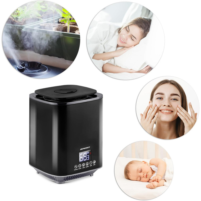Ультразвуковий зволожувач повітря Berdsen з іонізацією, ароматерапією та гігростатом - 2.6 л, 3 швидкості, для дитячої кімнати, чорно-сірий