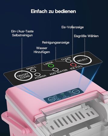 Машина для приготування льоду Upstreman BI12: рожева, автоматична очистка, для дому, кухні, офісу