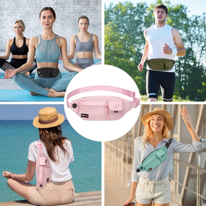 MAXTOP Поясна сумка на пояс для чоловіків та жінок, спортивна, водонепроникна, для подорожей, фітнесу, йоги, рожева (нейлон)