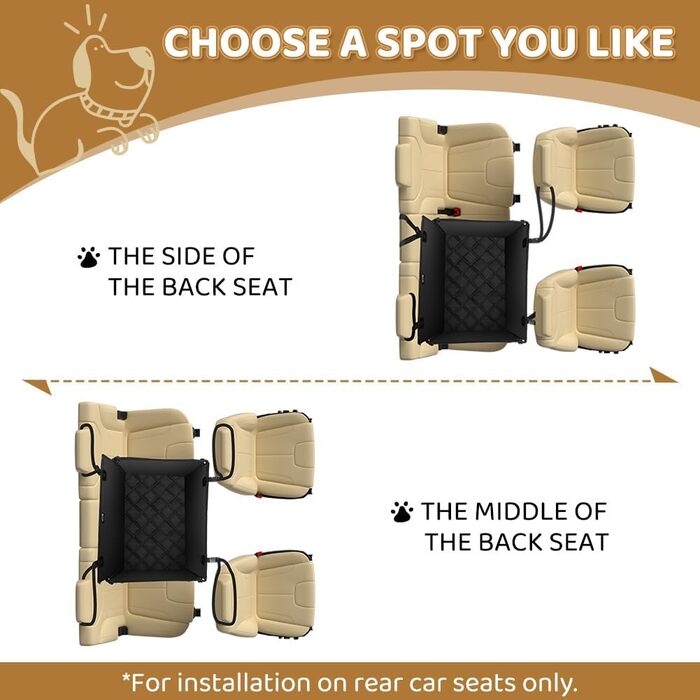 KYG Extra Stable Waterproof Non-Slip Dog Car Seat - Scratch Resistant with 4 Straps for Rear Seat - Reinforced Car Seat for Pets (M - 58x55x36cm)