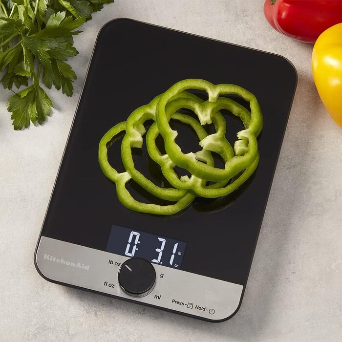 KitchenAid Digital Kitchen Scale with Glass Platform - Weighs Wet & Dry Ingredients - 5000g/5000ml Capacity