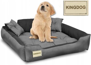 KingDog Microfiber Dog and Cat Bed with Two Cushions, Dog Cushion, Dog Basket, Pet Bed, Washable, Waterproof Material (Inner Dimensions: 40x30cm / Outer Dimensions: 55x45cm, Grey/Black)