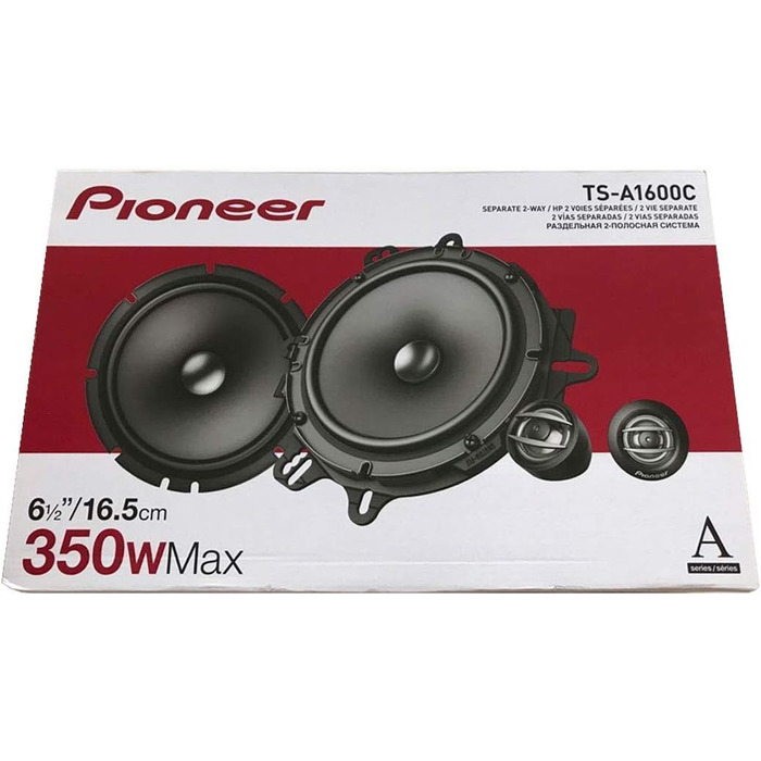 Автомобільна акустика Pioneer TS-A1600C 16,5 см, 2-смугові компонентні динаміки, 350 Вт, потужний звук, високий ККД, монтаж 59 мм, з решіткою