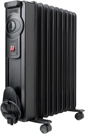 Масляний радіатор BLACK+DECKER BXRA1500E, 1500 Вт, 2 режими нагріву, регулювання потужності, чорний колір