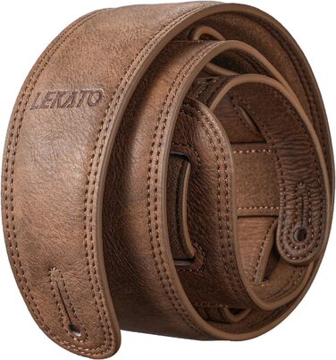 Шкіряний ремінь для гітари Lekato з товстою амортизуючою подушкою, універсальний для бас, електро-, акустичної та класичної гітари, регульований, довжина 41-51 см (колір коричневий)