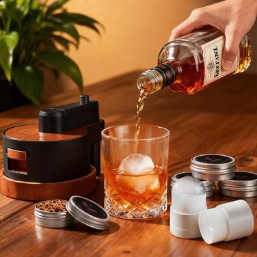 Набір для копчення віскі зі вбудованим запальничкою, 6 видів тирси, 2 склянки, 2 форми для льоду, набір для димчастого коктейлю, подарунок на Різдво та день народження для чоловіків, батька, чоловіка (БЕЗ бутану) (коричневий)