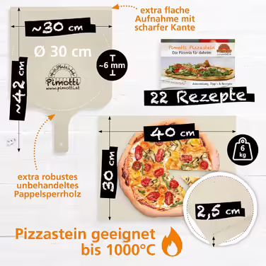 PIMOTTI Pizza Stone 2.5cm Pizza Stone for Oven, Baking Stone made of Schamotte, Rectangular Pizza Stone for Oven, Pizza Stone Plate for Oven, Pizza Stone Grill, Pizza Stone Gas Grill