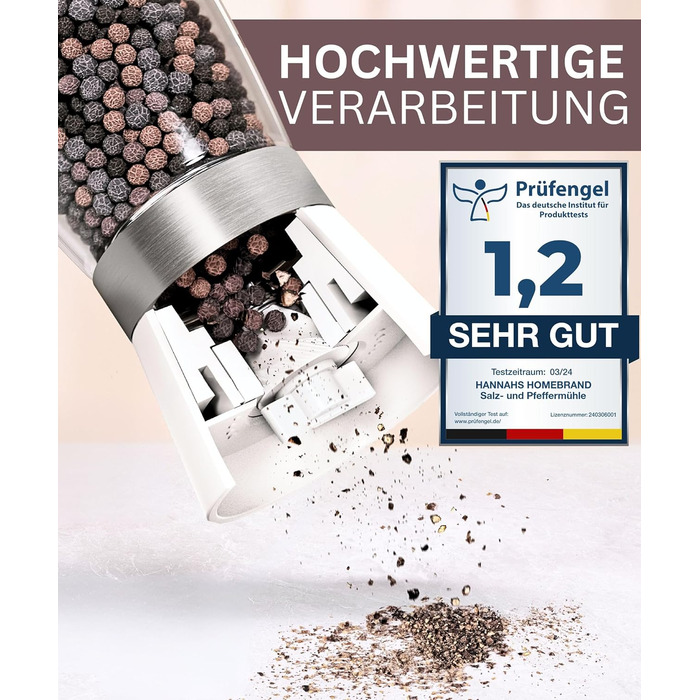 Мельниця для солі та перцю Hannah's Homebrand з керамічним механізмом - міцна для великої солі, без вмісту (Сніжинка, 2 шт.)