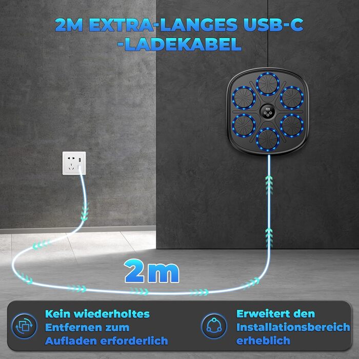 Музична боксерська машина з LED-підсвічуванням та Bluetooth, 9 режимів швидкості, з рукавичками, чорна