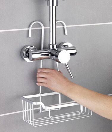 WENKO Thermostat-Dusch-Caddy Milo, Shower Caddy for Hanging on the Faucet, Shelf Made of Aluminum (Rust-Proof), 25 x 36 x 14 cm