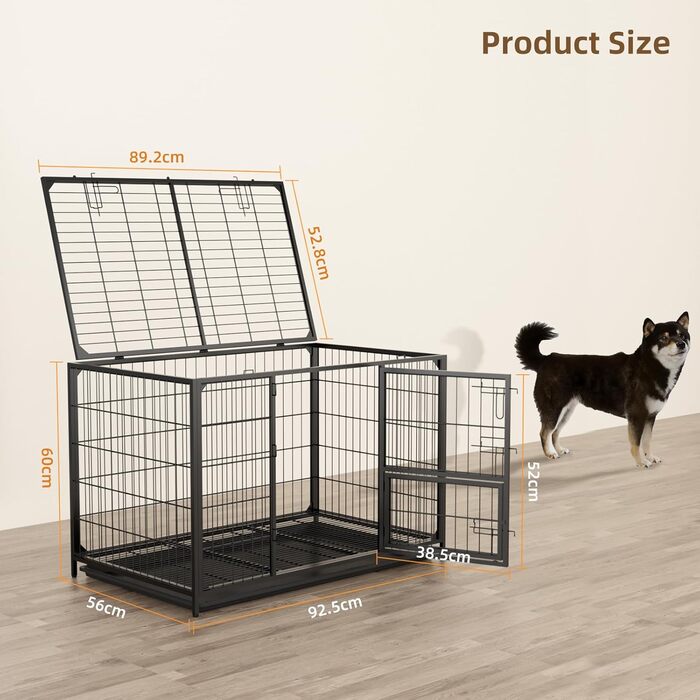 Клітка для собак VOWNER, міцна, 93x56x60 см, для малих та середніх порід, 3 двері, знімні двері та піддон, чорна
