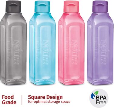 MILTON Sport Bottle, square, juice box style, ideal for juices, milk, smoothies, plastic, wide opening, leak-proof, BPA-free, (900 ml)
